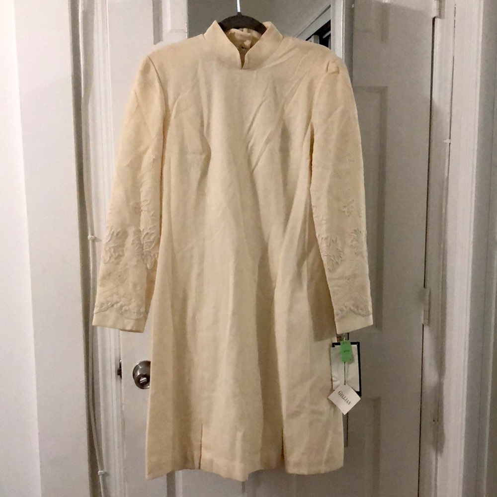 Gillian Vintage off white long sleeve dress with embroidered sleeves NWT